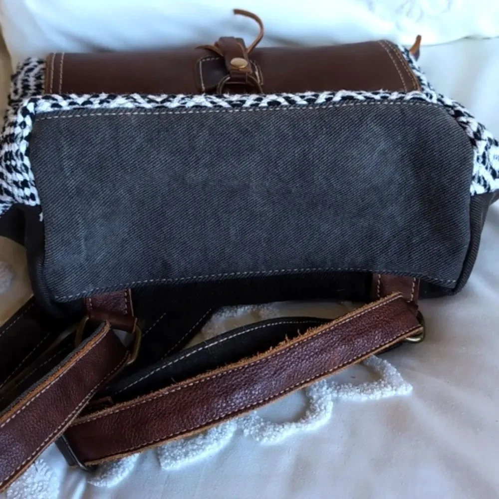Myra Bag /Leffis Boho Rug/Leather Canvas Tassel Backpack NWOT